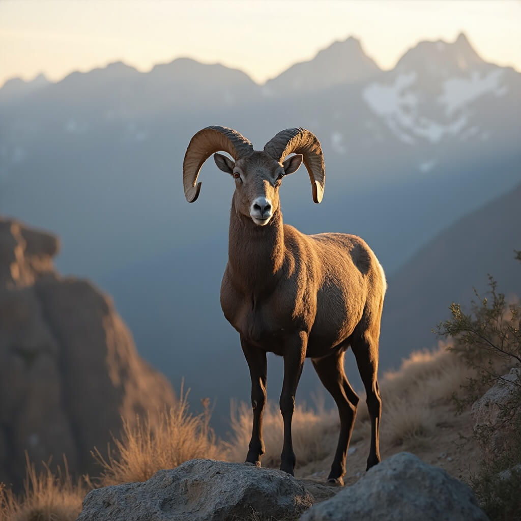 Bighorn sheep on rocky outcrop in Black Hills during golden hour