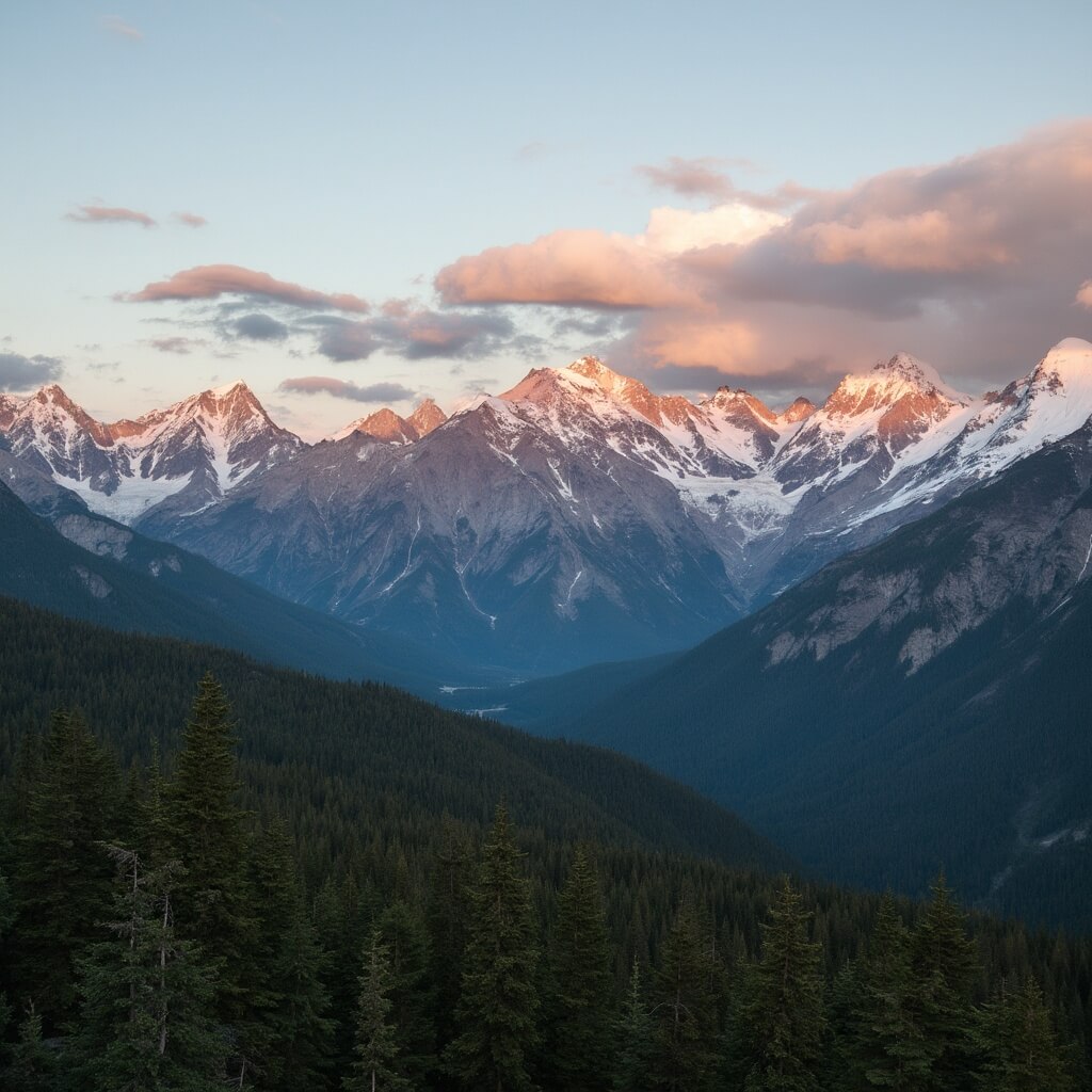 Scenic panorama of Chugach State Park during golden hour with evergreen forests, diverse alpine terrain, mountain ranges, and dramatic clouds