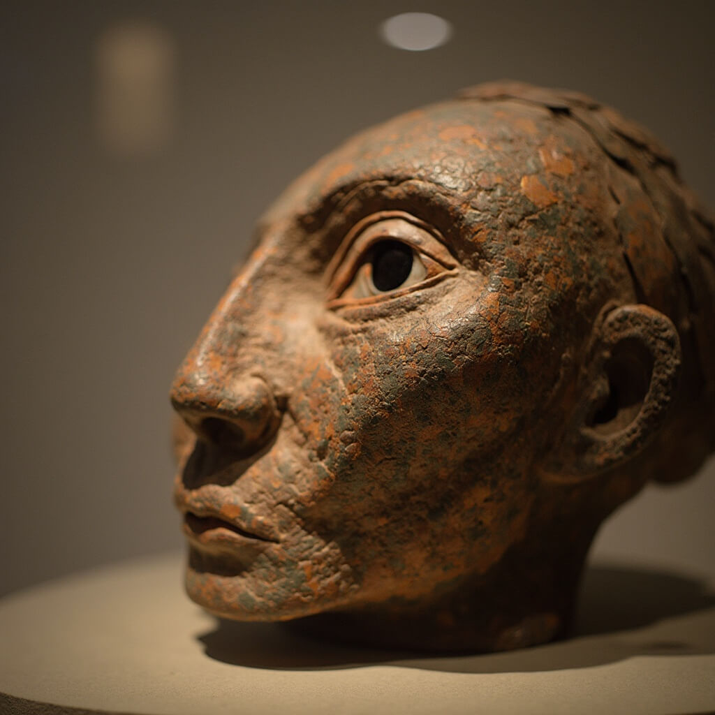 Close-up image of an intricate indigenous artifact at the Museum of Native American History, with ambient lighting emphasizing its texture and cultural importance.