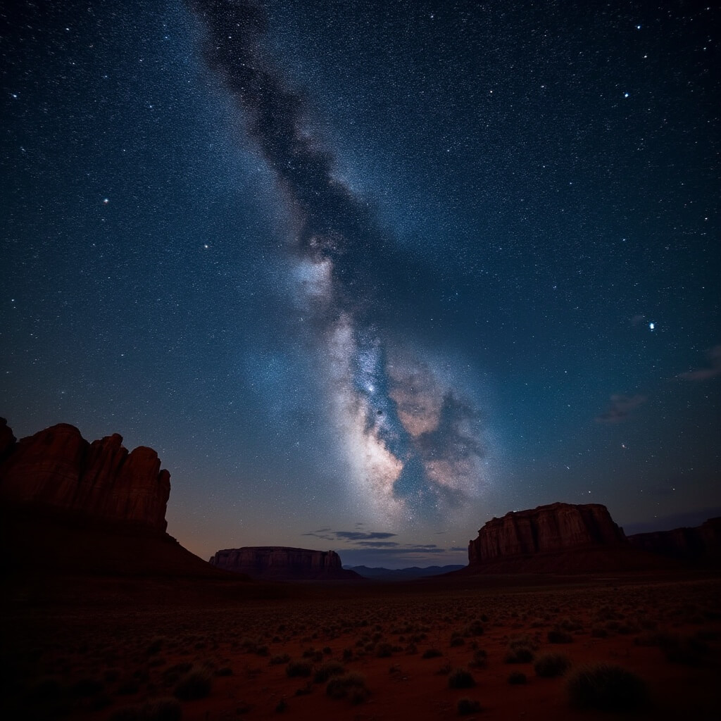 Milky Way galaxy over Moab's red rock formations at night