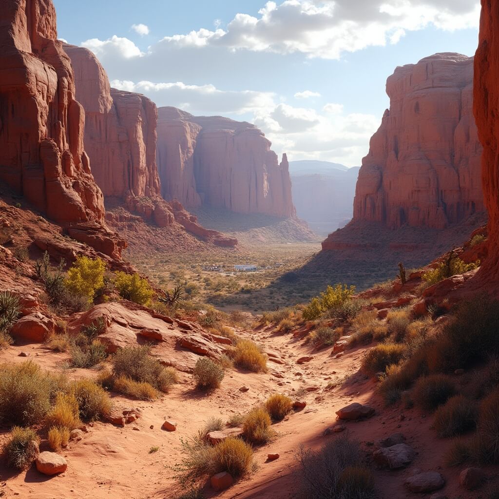 Morning light illuminating Red Rock Canyon's rugged terrain and desert vegetation