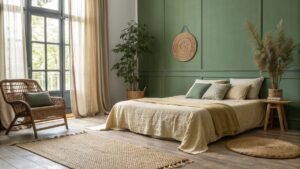 Green And Neutral Bedroom
