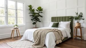 White And Olive Green Bedroom